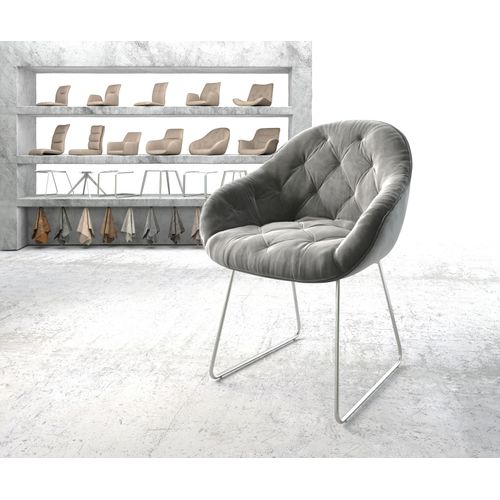 Fauteuil Gaio-Flex Cadre Patin Acier Inoxydable Velours Gris