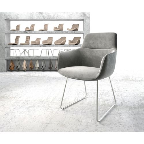 Chaise Pejo-Flex Cadre Patin Acier Inoxydable Velours Gris