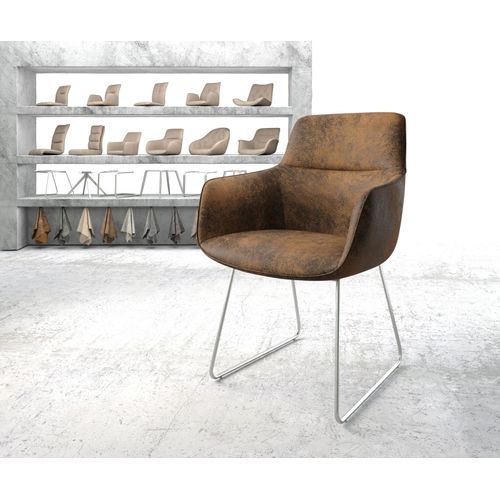 Chaise Pejo-Flex Cadre Patin Acier Inoxydable Vintage Marron