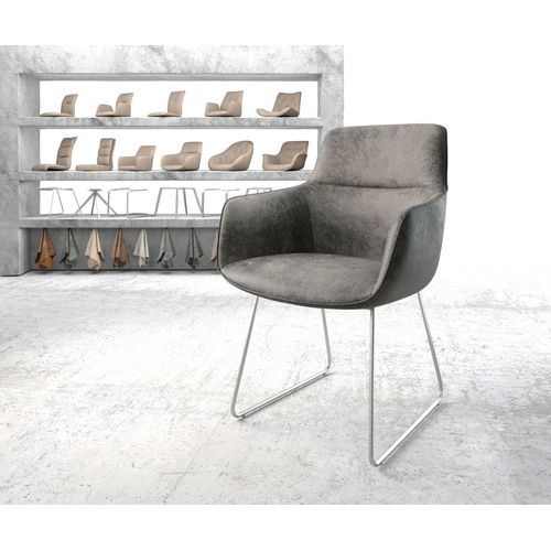 Chaise Pejo-Flex Cadre Patin Acier Inoxydable Vintage Gris