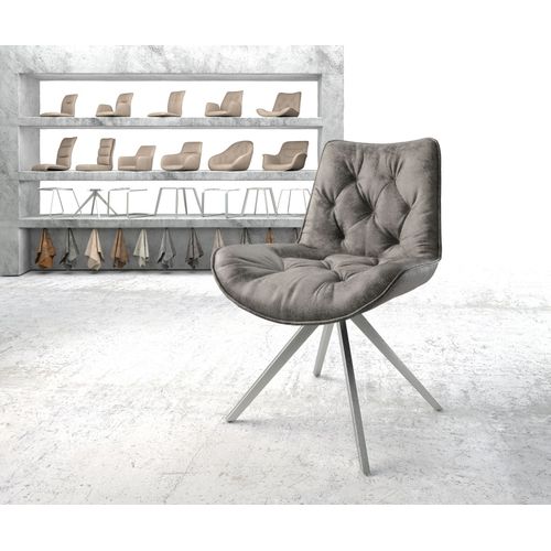 Chaise-Pivotante Taimi-Flex Cadre Croisé Carré Acier Inoxydable Vintage Gris