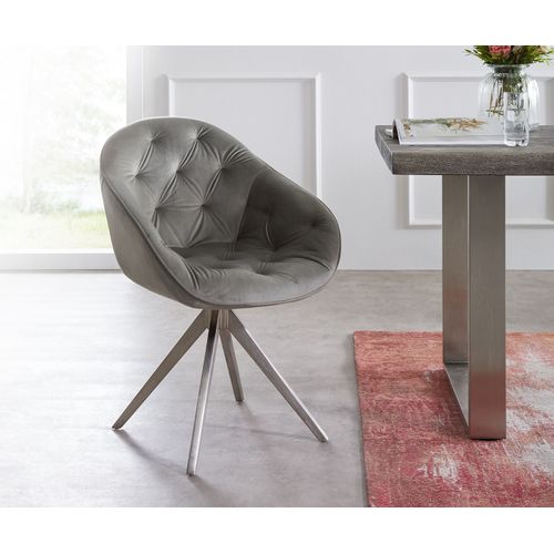 Chaise-Pivotante Gaio-Flex Cadre Croisé Carré Acier Inoxydable Velours Gris