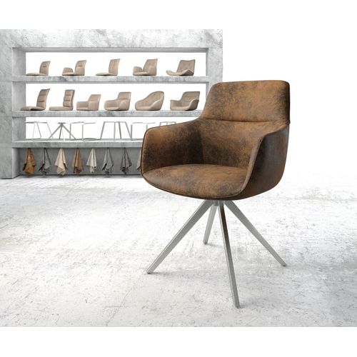 Chaise-Pivotante Pejo-Flex Cadre Crois? Carr? Acier Inoxydable Vintage Marron