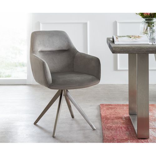 Chaise-Pivotante Pejo-Flex Cadre Croisé Carré Acier Inoxydable Velours Gris