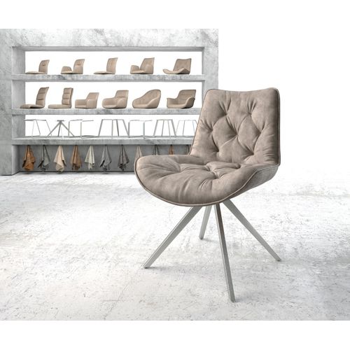 Chaise-Pivotante Taimi-Flex Cadre Croisé Carré Acier Inoxydable Vintage Taupe