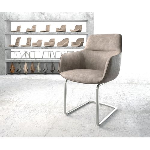 Chaise Pejo-Flex Cantilever Rond Acier Inoxydable Vintage Taupe