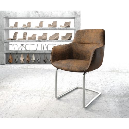 Chaise Pejo-Flex Cantilever Rond Acier Inoxydable Vintage Marron