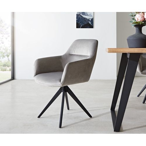Chaise-Pivotante Pejo-Flex Cadre Croisé Carré Noir Velours Gris