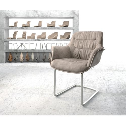 Fauteuil Kaira-Flex Cantilever Rond Acier Inoxydable Vintage Taupe