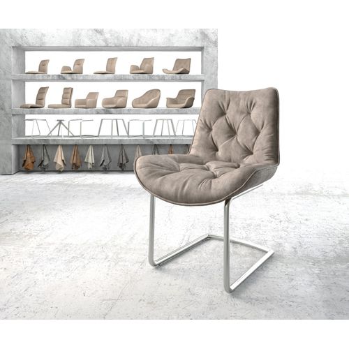 Chaise Taimi-Flex Cantilever Rond Acier Inoxydable Vintage Taupe