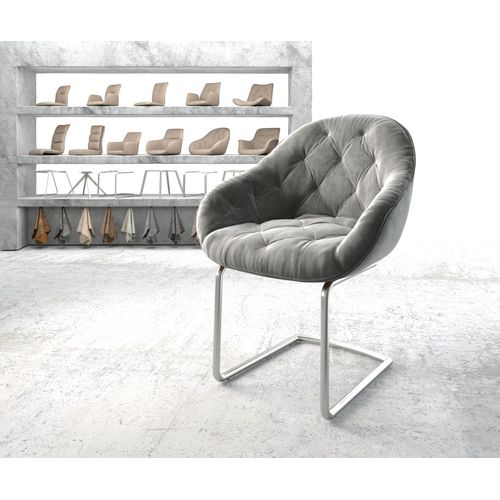 Fauteuil Gaio-Flex Cantilever Rond Acier Inoxydable Velours Gris