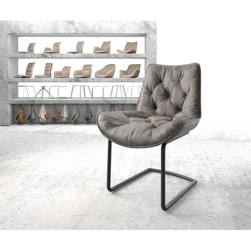Chaise Taimi-Flex Cantilever Rond Noir Vintage Gris