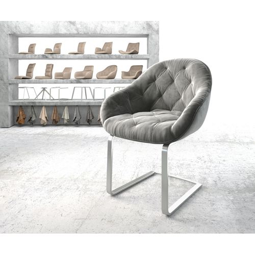 Fauteuil Gaio-Flex Cantilever Plat Acier Inoxydable Velours Gris