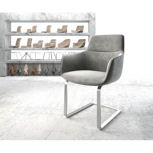 Chaise Pejo-Flex Cantilever Plat Acier Inoxydable Velours Gris