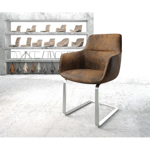 Chaise Pejo-Flex Cantilever Plat Acier Inoxydable Vintage Marron