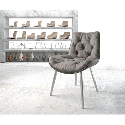 Chaise Taimi-Flex 4-Pieds Conique Acier Inoxydable Vintage Gris