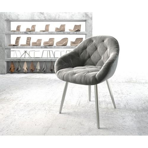 Fauteuil Gaio-Flex 4-Pieds Conique Acier Inoxydable Velours Gris