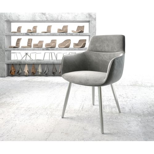 Chaise Pejo-Flex 4-Pieds Conique Acier Inoxydable Velours Gris