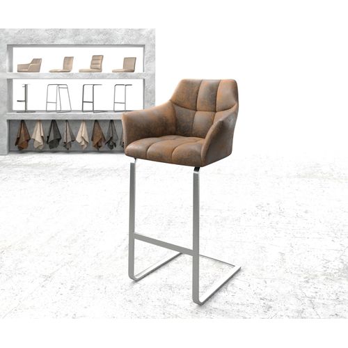Chaise-De-Bar Yulo-Flex Cantilever Acier Inoxydable Plat Vintage Marron