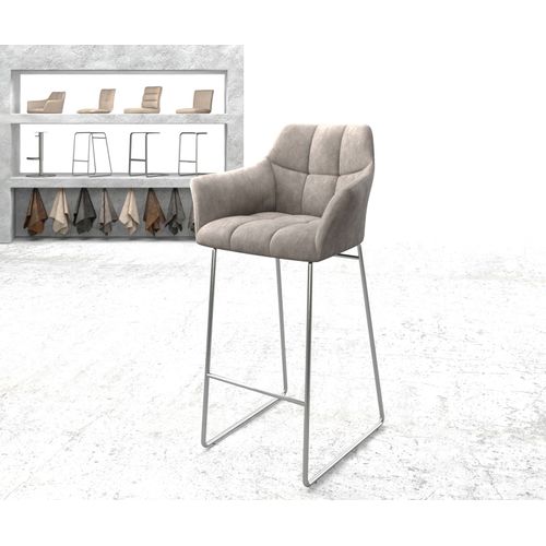Chaise-De-Bar Yulo-Flex Cadre Patin Acier Inoxydable Vintage Taupe