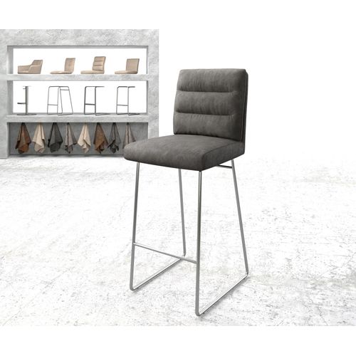 Chaise-De-Bar Pela-Flex Cadre Patin Acier Inoxydable Vintage Anthracite