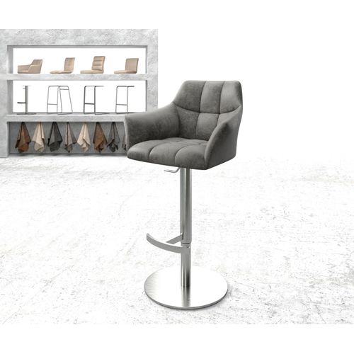 Chaise-De-Bar Yulo-Flex Base Tournante Réglable En Haut Acier Inoxydable Vintage Gris