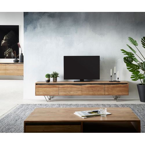 Table-Tv Stonegrace Nature 220x35x240 Cm Acacia 4 Portes Tronc D'arbre