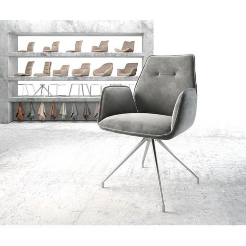Chaise-Pivotante Zoa-Flex Cadre Croisé Conique Acier Inoxydable Velours Gris