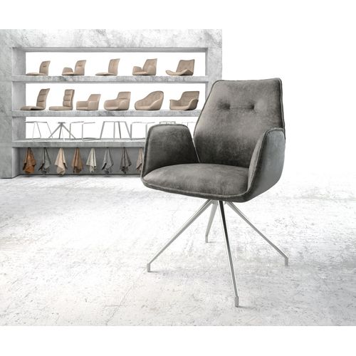 Chaise-Pivotante Zoa-Flex Cadre Croisé Conique Acier Inoxydable Vintage Gris