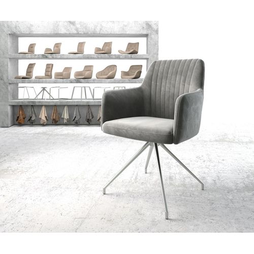 Chaise-Pivotante Greg-Flex Cadre Croisé Conique Acier Inoxydable Velours Gris