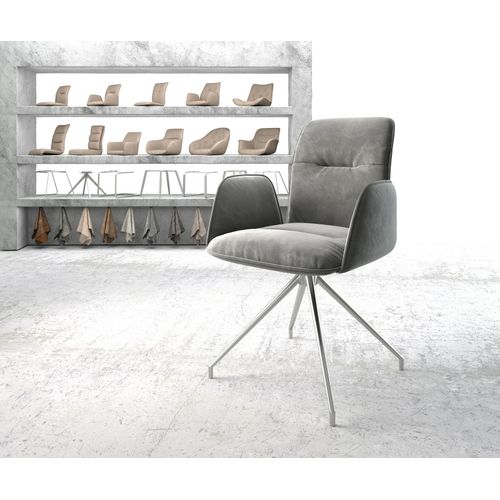Chaise-Pivotante Vinja-Flex Cadre Croisé Conique Acier Inoxydable Velours Gris