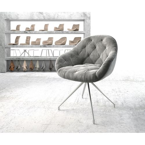 Chaise-Pivotante Gaio-Flex Cadre Croisé Conique Acier Inoxydable Velours Gris