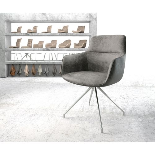 Chaise-Pivotante Pejo-Flex Cadre Croisé Conique Acier Inoxydable Vintage Gris