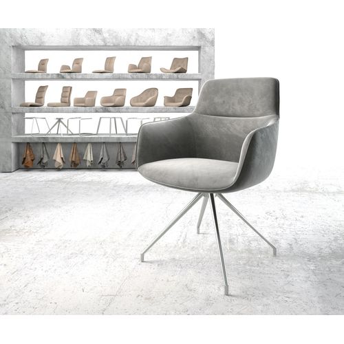 Chaise-Pivotante Pejo-Flex Cadre Croisé Conique Acier Inoxydable Velours Gris