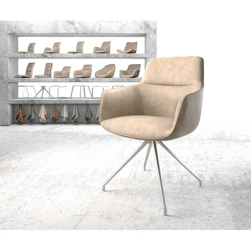 Chaise-Pivotante Pejo-Flex Cadre Croisé Conique Acier Inoxydable Vintage Beige