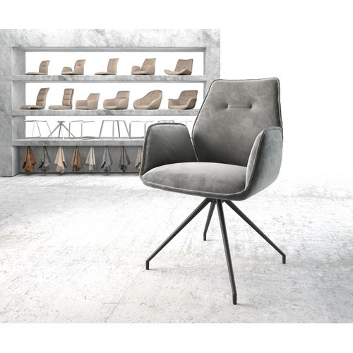 Chaise-Pivotante Zoa-Flex Cadre Croisé Conique Noir Velours Gris