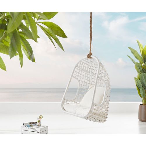 Hamac Edessa En Rotin Blanc Avec Coussins Blancs Fauteuil Suspendue