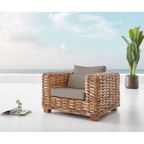 Fauteuil-Lounge Nizza Naturel En Rotin Avec Coussins Marron Fauteuil En Rotin