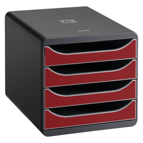 Module De Classement Exacompta Big-Box Gris Foncé 4 Tiroirs Rouge