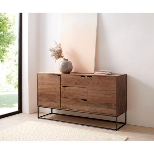 Commode Loca Acacia Nature 140x39x75 Cm 3 Tiroirs 2 Portes