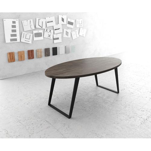 Table-De-Salle-?-Manger Edge Ovale Mangue Marron 200x100cm M?Tal Noir Inclin?