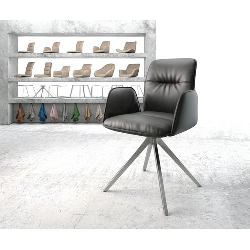Chaise Pivotante Vinja-Flex Cadre Croisé Angulaire Acier Inoxydable Cuir Véritable Noir
