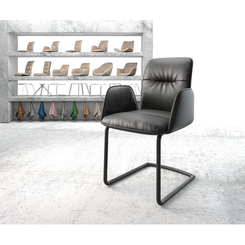 Fauteuil Vinja-Flex Cantilever Rond Noir Cuir Véritable Noir