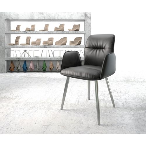 Fauteuil Vinja-Flex 4-Pieds Conique Acier Inoxydable Cuir Véritable Noir