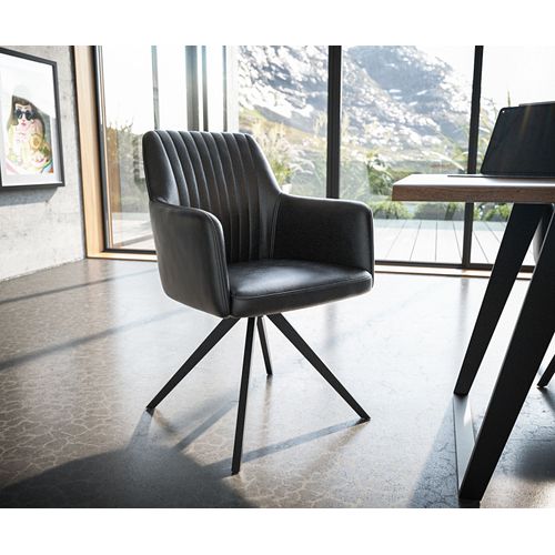 Chaise Pivotante Greg-Flex Cadre Croisé Angulaire Noir Cuir Véritable Noir