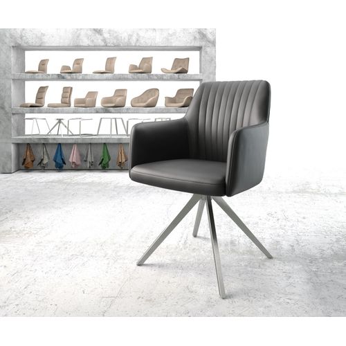 Chaise Pivotante Greg-Flex Cadre Croisé Angulaire Acier Inoxydable Cuir Véritable Noir