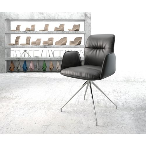 Chaise Pivotante Vinja-Flex Cadre Croisé Conique Acier Inoxydable Cuir Véritable Noir