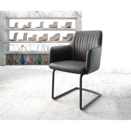 Fauteuil Greg-Flex Cantilever Rond Noir Cuir Véritable Noir