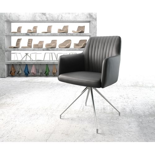 Chaise Pivotante Greg-Flex Cadre Croisé Conique Acier Inoxydable Cuir Véritable Noir