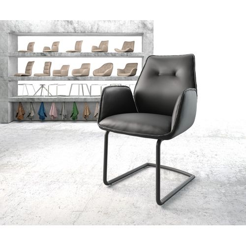 Fauteuil Zoa-Flex Cantilever Rond Noir Cuir Véritable Noir